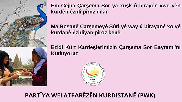 PWK: Em Cejna Çarşema Sor ya xuşk û birayên xwe yên kurdên êzidî pîroz dikin!