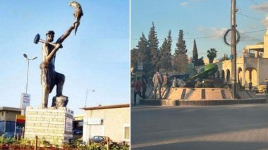 Afrin'indeki Demirci Kawa heykeli kaldırdı
