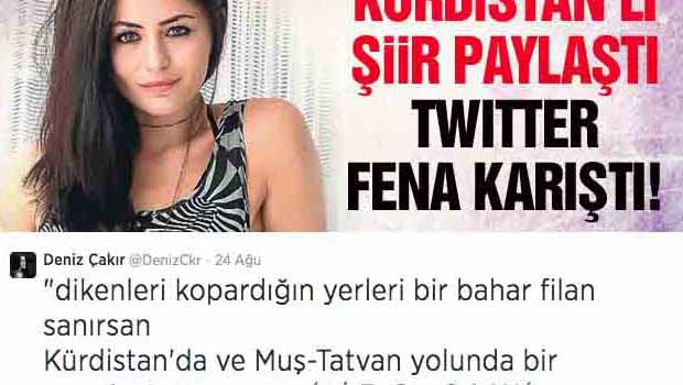 Deniz Çakır içinde Kürdistan geçen şiir paylaştı Twitter karıştı!