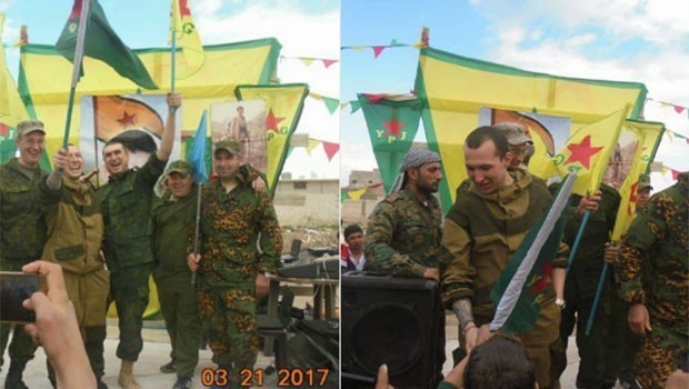 Rus askerleri YPG bayraklarıyla Newroz'da