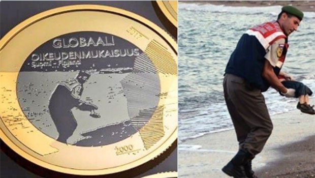 Finlandiya ulusal parasında Alan Kurdi'nin resmi