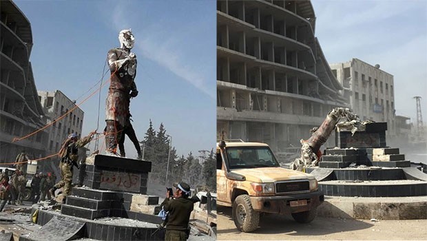 ÖSO Efrin'de Demirci Kawa'nın heykelini yıktı