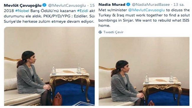 Mevlüt Çavuşoğlu-Nadia Murad görüşmesinden iki farklı tweet
